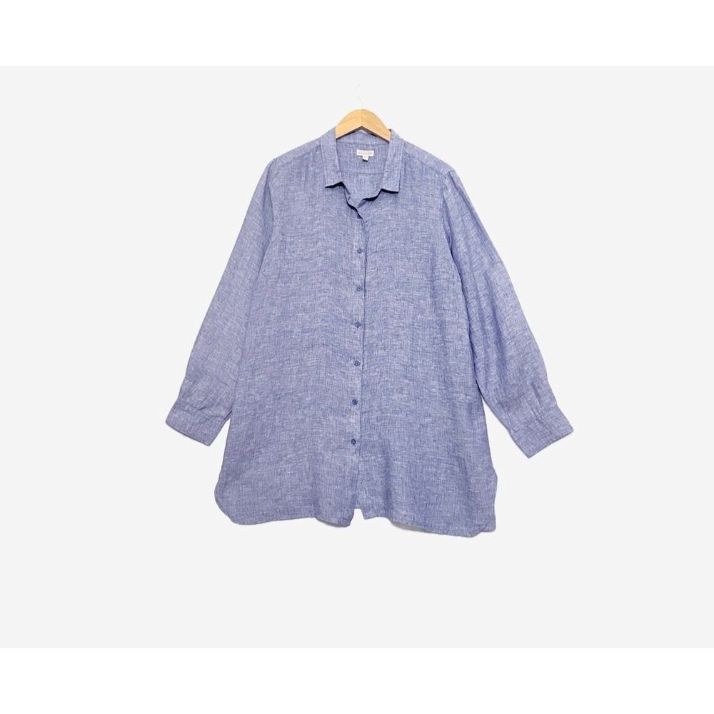 Garnet Hill 100% Linen Chambray Button Up Shirt Collared Coastal Beachy Large